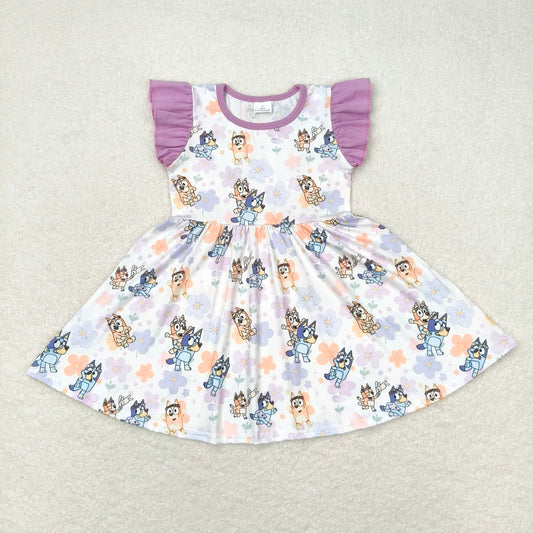 GSD1079  Flutter sleeves floral dog kids girls spring dresses