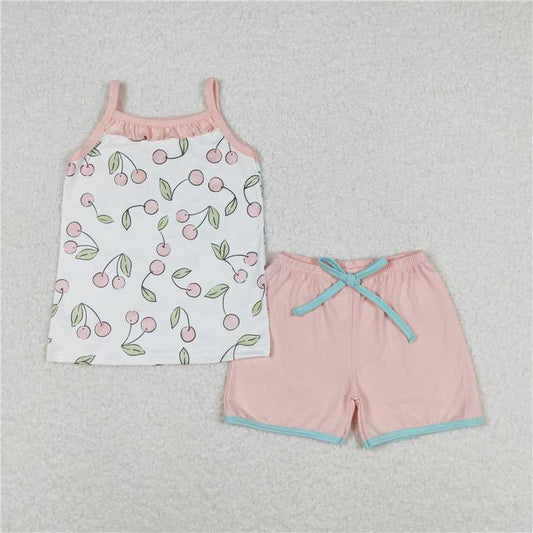 GSSO0865 Cherry sleeveless pink shorts set