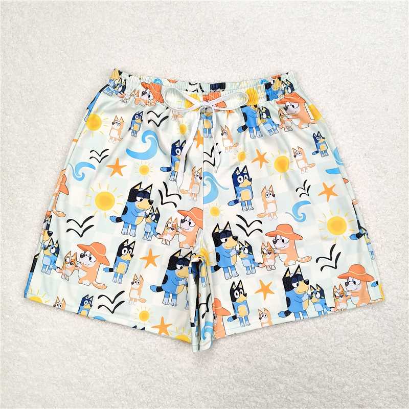 S0360  Adult Man Dogs Family Starfish Bottom Trunk Shorts Swimwear