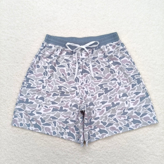 SS0404  Adult Man Grey Small Camo Bottom Trunk Drawstrings Shorts Swimwear