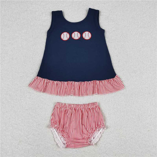 GBO0209  Baby Girls Infant Summer Baseball Tunic Bummies Clothes Sets