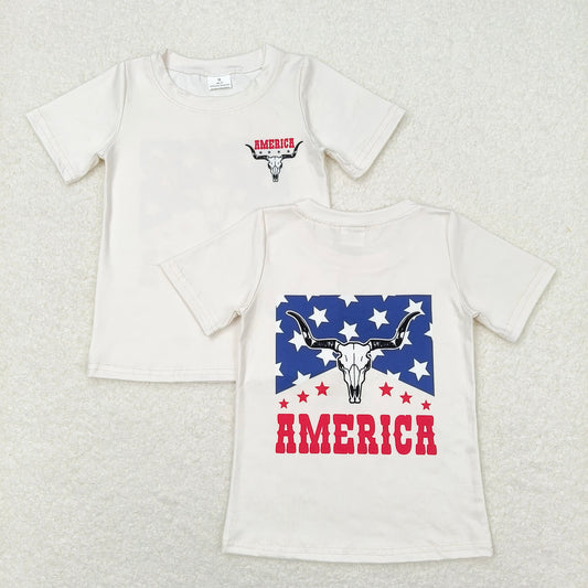 GT0465 RTS NO MOQ Baby girls Cow 4th Of July Short Sleeve Tee Shirts Tops
