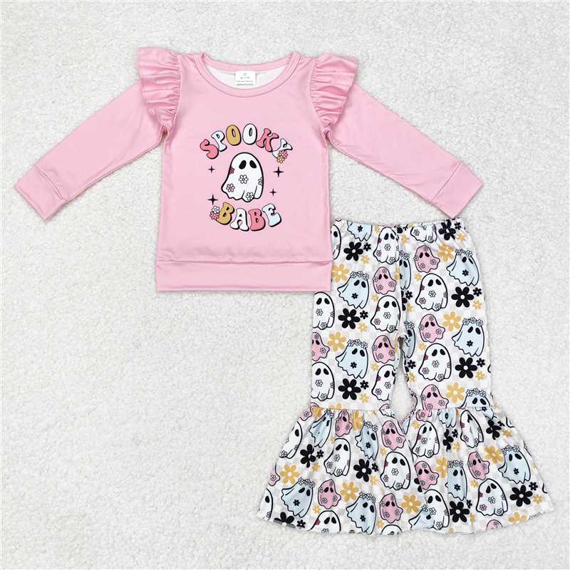 GLP1369Pink spooky babe ghost floral pants girls Halloween clothes