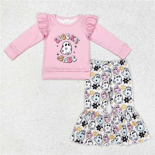 GLP1369Pink spooky babe ghost floral pants girls Halloween clothes