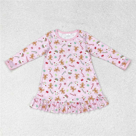 GLD0550  Baby Girls Christmas Gingerbread Candy Cane Knee Length Dresses