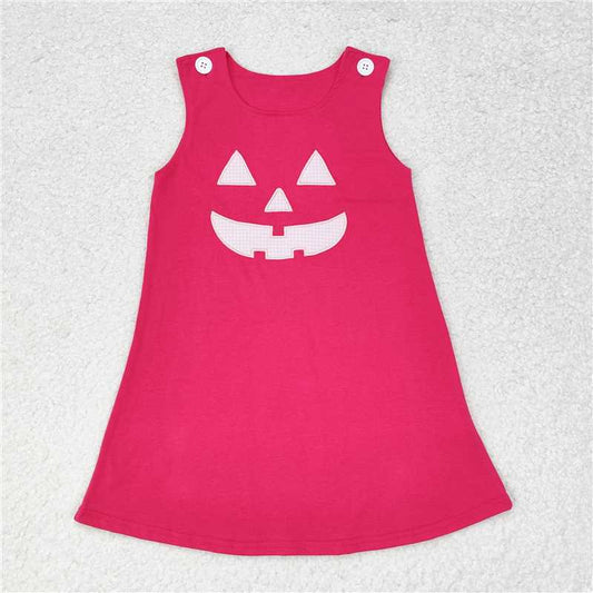 GSD1361   Baby Girls Pink Halloween Face Knee Length Dresses