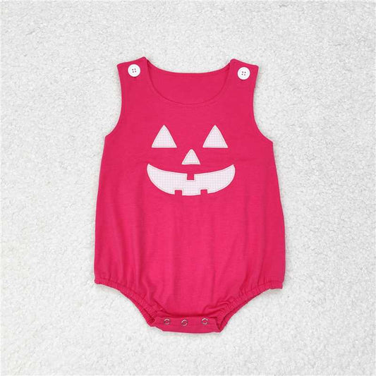 USA Shop (in stock)SR1925 Baby Infant Girls Pink Halloween Ghost Face Sleeveless Rompers
