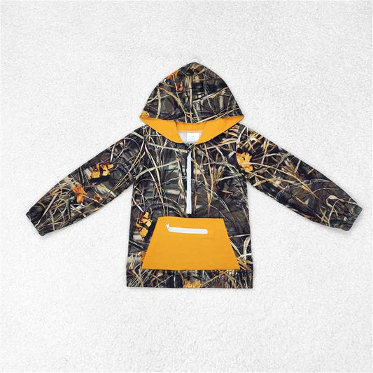 BT0755 Leaf camouflage zipper orange pocket hooded long sleeve