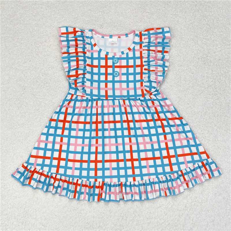GSD1331  Baby Girls Green Checkered Ruffle Knee Length Dresses