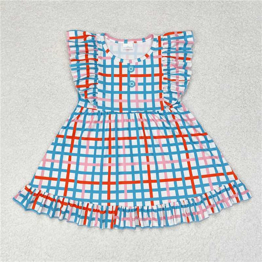 GSD1331  Baby Girls Green Checkered Ruffle Knee Length Dresses