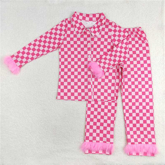 GLP1265  Adult Women 5 Colors Button Up Top Pants Fur Pajamas