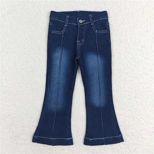 P0508  Baby Girls Western Navy Line Bell Flare Denim Pants