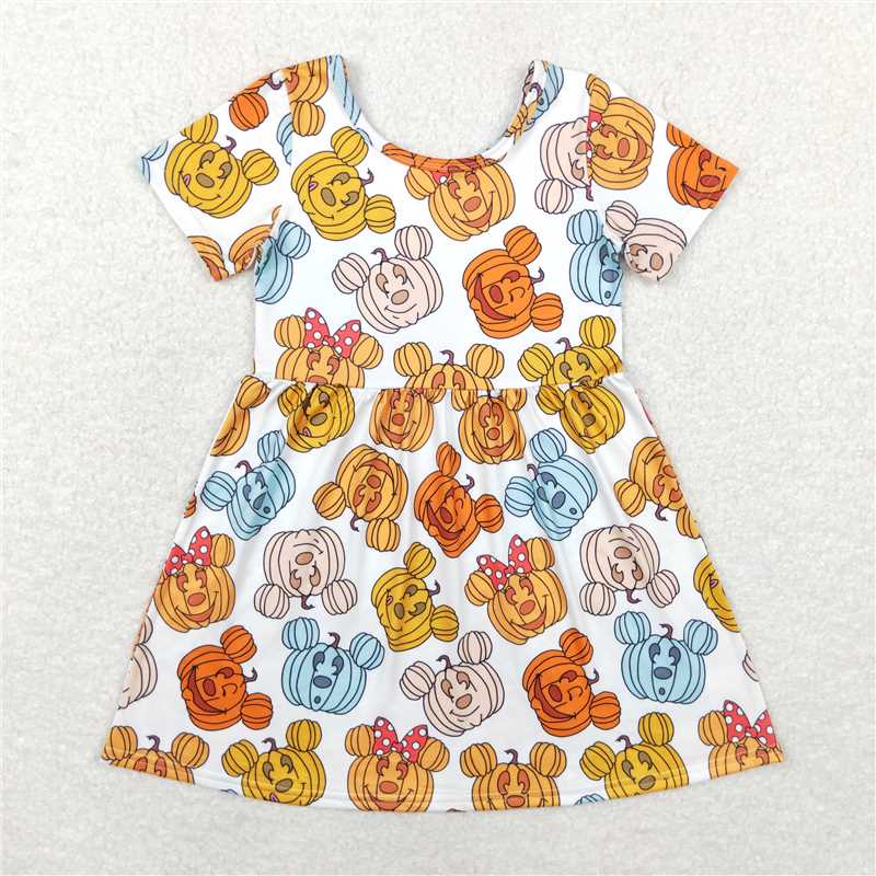 GSD1367  Baby Girls Halloween Mouse Pumpkin Knee Length Dresses
