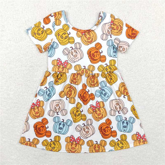 GSD1367  Baby Girls Halloween Mouse Pumpkin Knee Length Dresses