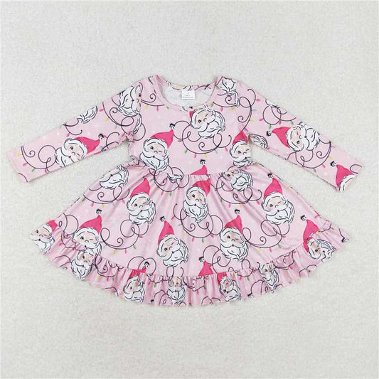 12.4 RTS NO MOQ （In stock）Matching Christmas GLD0562 Baby Girls Pink Sants Lights Ruffle Knee Length Dresses