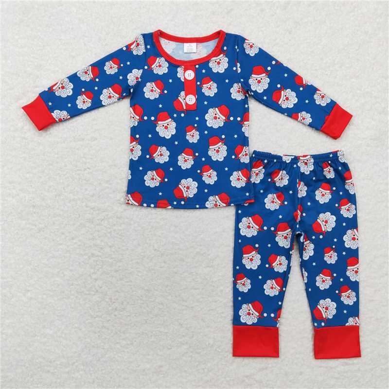 BLP0551RTS NO MOQ Baby Boys Winter Outfits Long sleeves santa kids boys Christmas bamboo pajamas