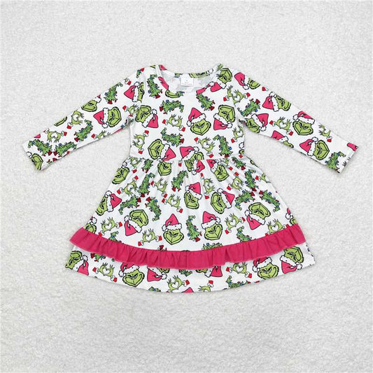 12.10 RTS NO MOQ （In stock）Matching Christmas GLD0651 Baby Girls Christmas Green Face Hearts Knee Length Dresses