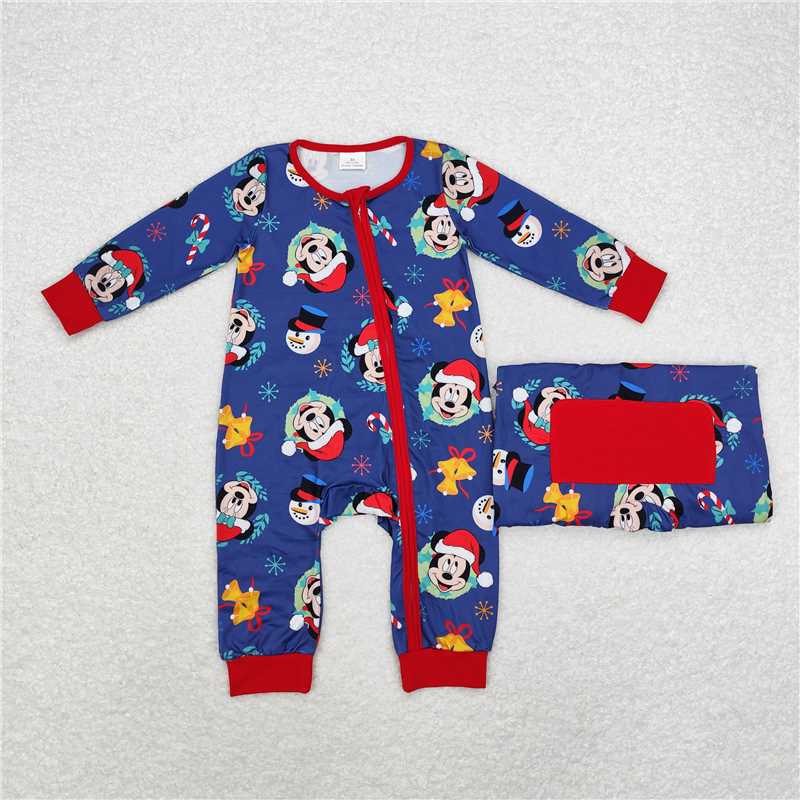 RTS LR1417 Christmas Mickey navy blue zipper long-sleeved jumpsuit