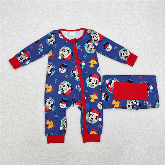 RTS LR1417 Christmas Mickey navy blue zipper long-sleeved jumpsuit