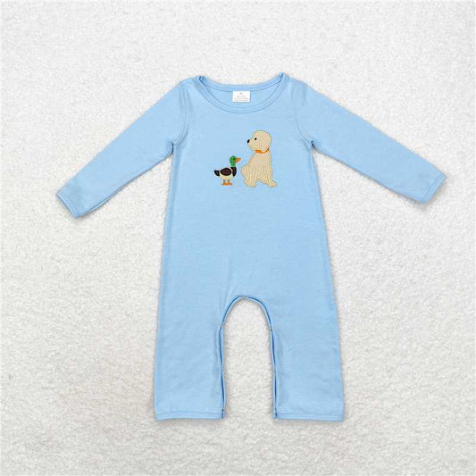 RTS LR0994 Embroidered duck and puppy blue long-sleeved jumpsuit