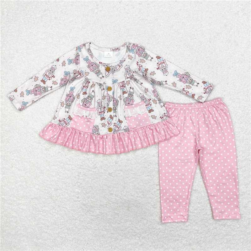 12.8 RTS NO MOQ （In stock）GLP1471 Baby Girls Christmas Pink Soldier Tunic Top Legging Clothes Sets