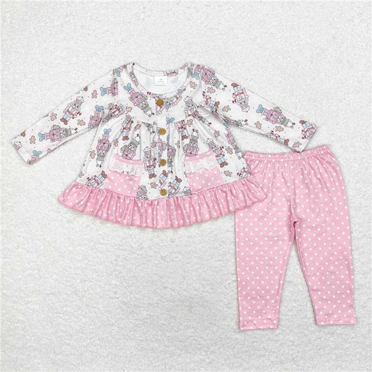 12.8 RTS NO MOQ （In stock）GLP1471 Baby Girls Christmas Pink Soldier Tunic Top Legging Clothes Sets
