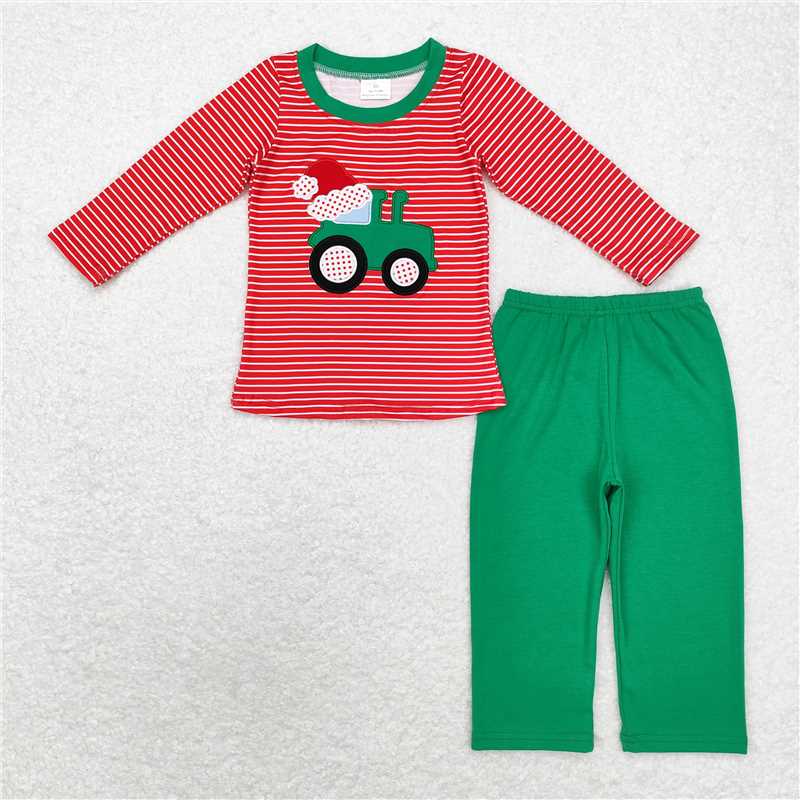 BLP0679Stripe santa truck kids boys Christmas pajamas