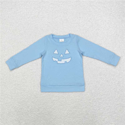 BT0832 Baby Boys Halloween Blue Smile Face Long Sleeve Tee Shirts Tops