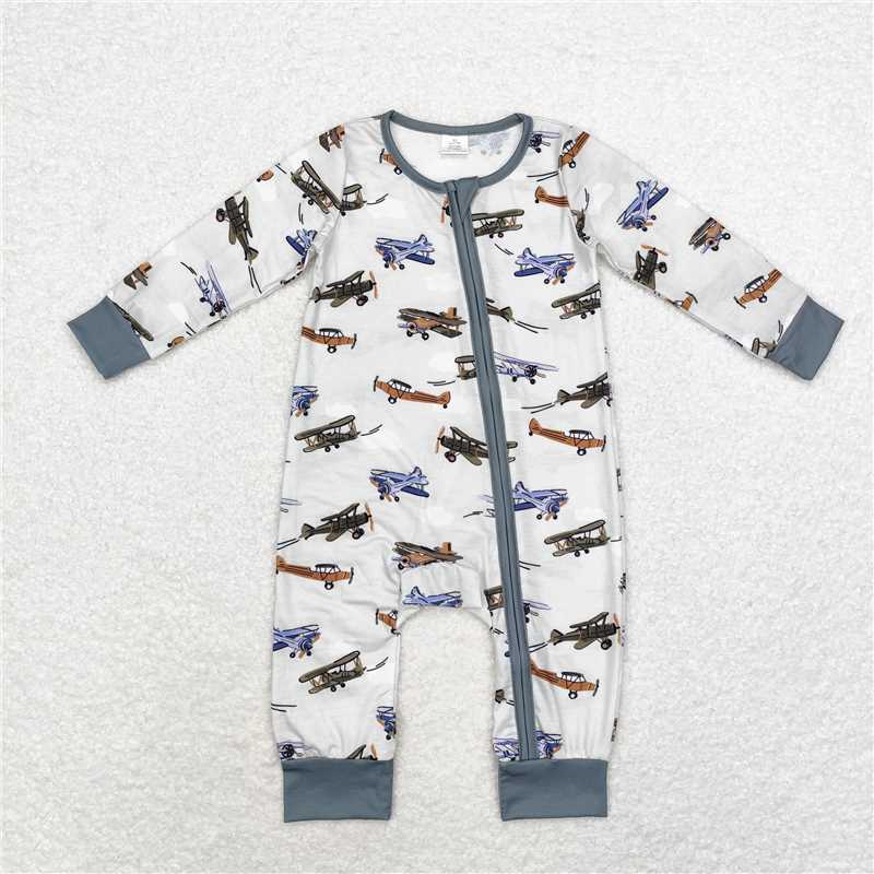 RTS LR1326 Modal airplane beige green zipper long-sleeved jumpsuit