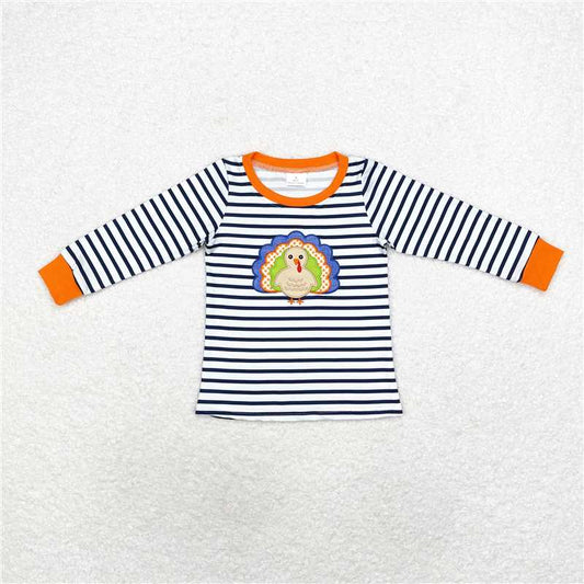 BT0818 Baby Boys Stripes Thanksgiving Turkey Long Sleeve Tee Shirts Tops