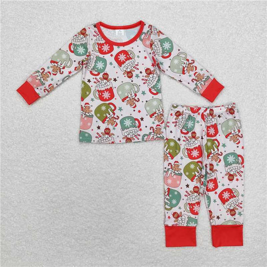 BLP0783Gingerbread milk candy cane kids Christmas pajamas