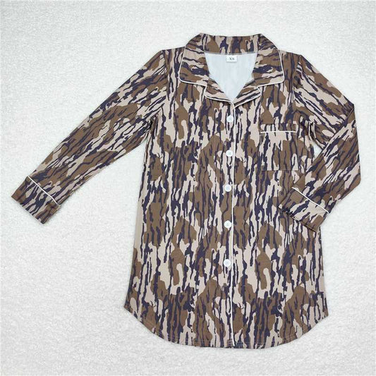 GT0696  Adult Women Camo Fall Buttons Tops Pajamas Lounge Wear