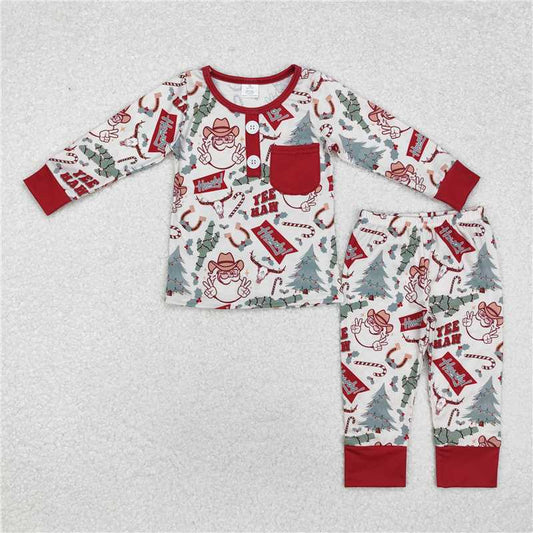BLP0620Christmas tree cactus santa kids bamboo pajamas