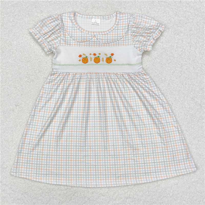 GSD1420  Baby Girls Fall Pumpkin Leaves Knee Length Dresses