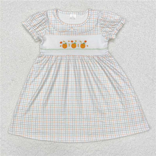 GSD1420  Baby Girls Fall Pumpkin Leaves Knee Length Dresses