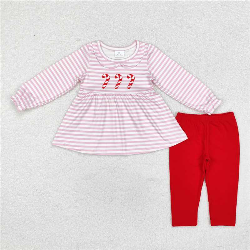 12.6 RTS NO MOQ （In stock）GLP1563 Baby Girls Christmas Candy Cane Top Legging Clothes Sets