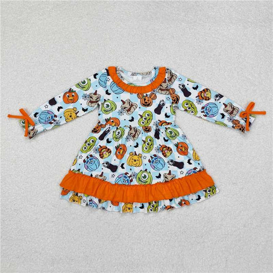 GLD0791 Baby Girls Pumpkin Halloween Ruffle Knee Length Dresses