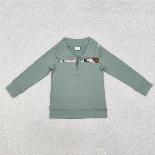 BT0796  Baby Boys Camo Dog Ducks Long Sleeve Zip Pullovers Tops