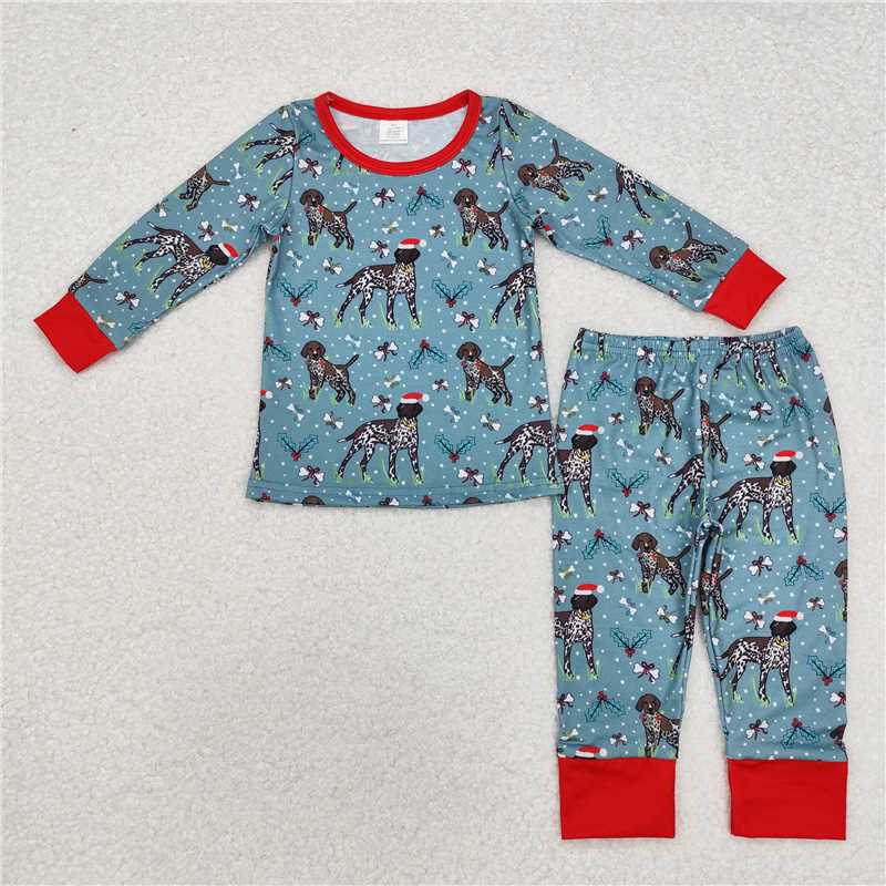 BLP0850Christmas hat dog kids boys bamboo pajamas