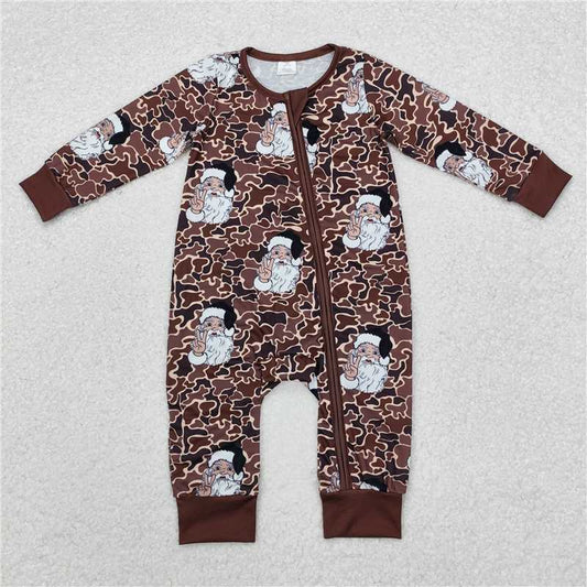 12.4 RTS NO MOQ （In stock）Matching Christmas LR1820 Baby Infant Boys Christmas Camo Santa Zip Rompers