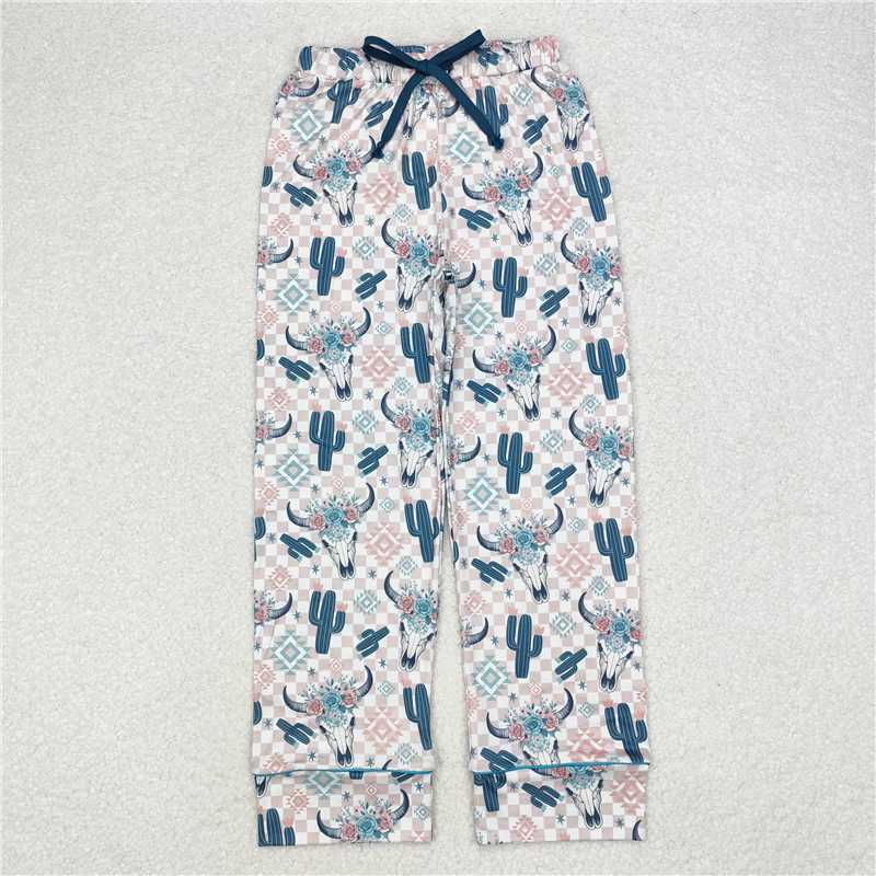 P0584  Adult Women Western Cow Cactus Bottom Pants Pajamas
