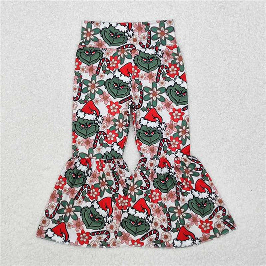 P0631RTS NO MOQ Baby Girls Pants  Baby Girls Christmas Green Frog Bell Bottom Pants