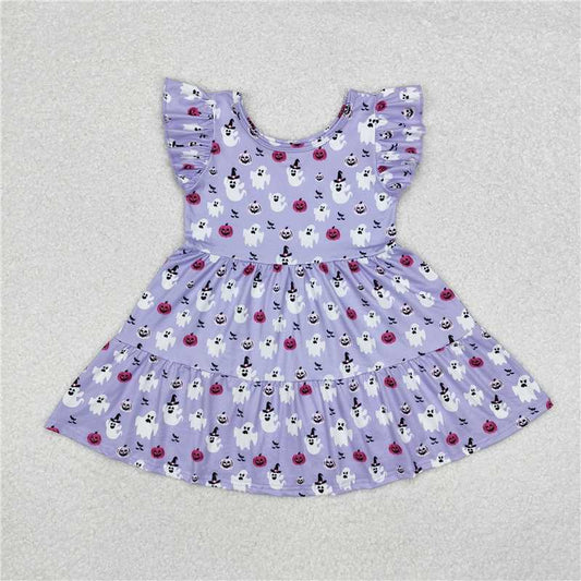 GSD1425 Baby Girls Halloween Ghost Ruffle Knee Length Dresses