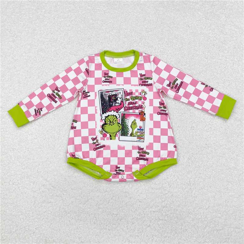 11.29 RTS NO MOQ （In stock）LR1764 Baby Infant Girls Christmas Green Frog Long Sleeve Rompers