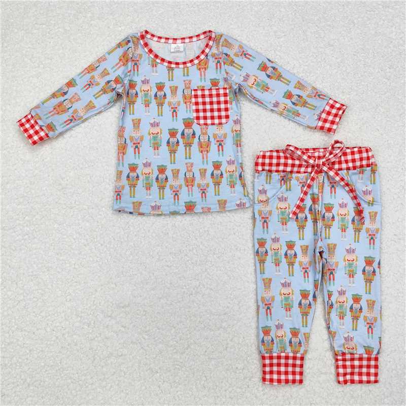 BLP0521Plaid pocket long sleeves king boys Christmas pajamas