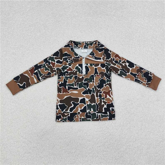 BT0810  Baby Boys Fall Camo Brown Long Sleeve Zip Pullovers Tops