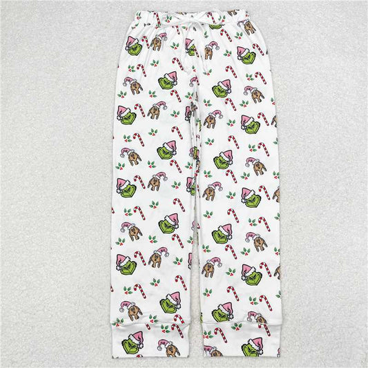 P0536  3 Colors Adult Women Christmas Green Face Bottom Pants Pajamas