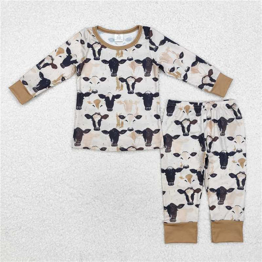 BLP0860Long sleeves cows kids boys bamboo pajamas