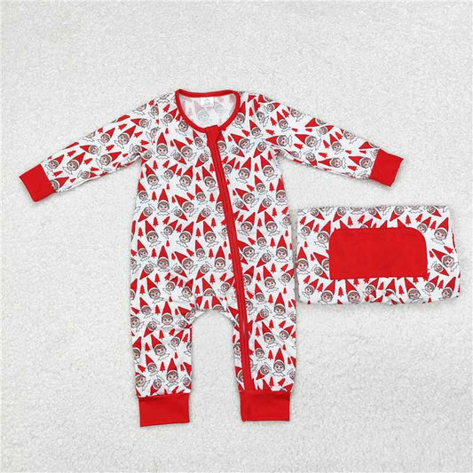RTS LR1168 Modal Christmas tree cartoon elf red and white zipper long sleeve jumpsuit