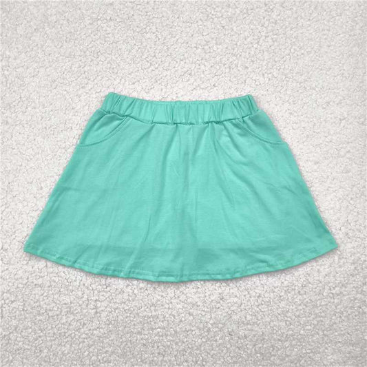 12.25 RTS NO MOQ （In stock）Matching GLK0069 Baby Girls Green Pocket Cotton Skorts Skirts
